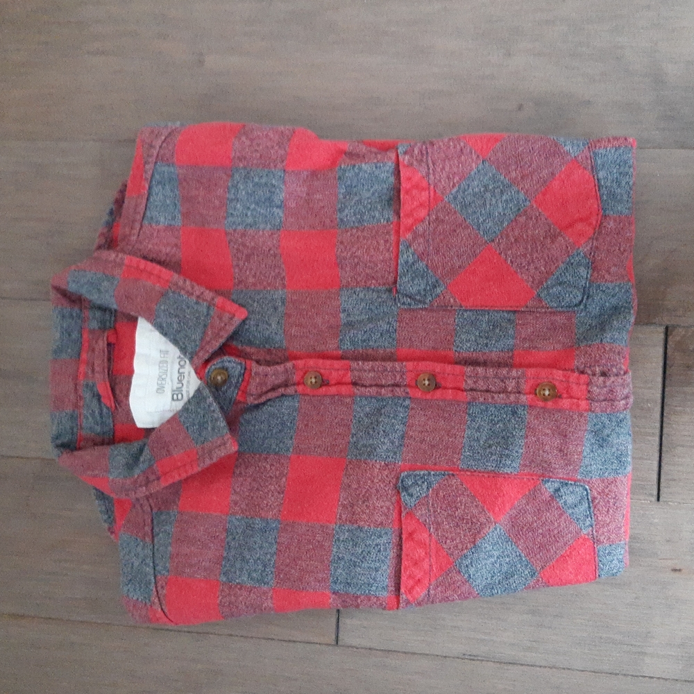 Bluenotes pink and grey, plaid flannel shirt - Picture 2 of 7